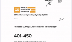 جامعة الأميرة سمية للتكنولوجيا الأولى في الجامعات الأردنية الخاصة في QS Subject Ranking لجميع برامجها ضمن عائلة علم الحاسوب وأنظمة المعلومات