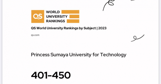 جامعة الأميرة سمية للتكنولوجيا الأولى في الجامعات الأردنية الخاصة في QS Subject Ranking لجميع برامجها ضمن عائلة علم الحاسوب وأنظمة المعلومات